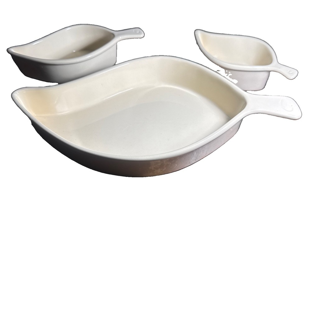 Chantal 1.5 qt,12oz,8oz Baking Serving Dish Leaf Ceramic. Set Of Three.